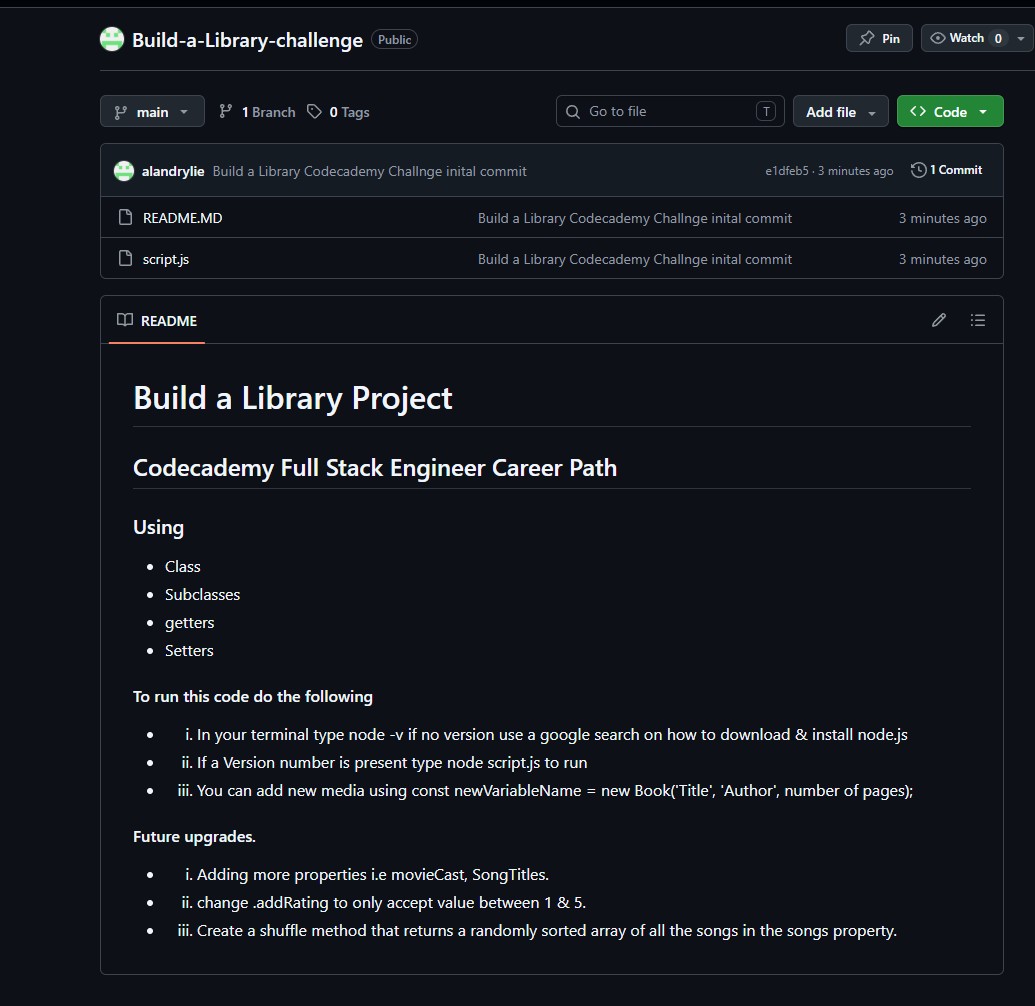 Build a Library project built with JavaScript on GitHub