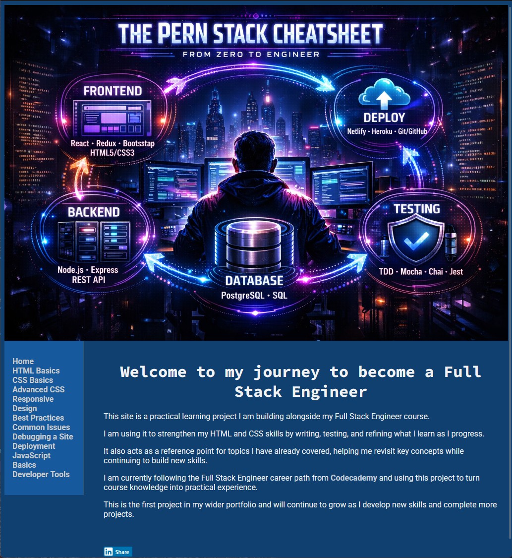A link to the Full Stack Cheat sheet project on github pages