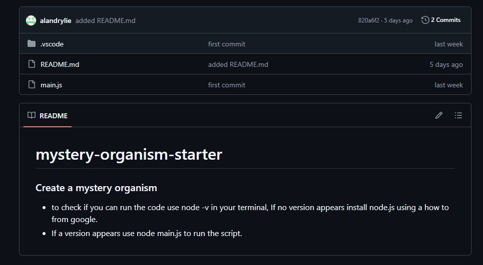 Mystery Organism project built with JavaScript on GitHub