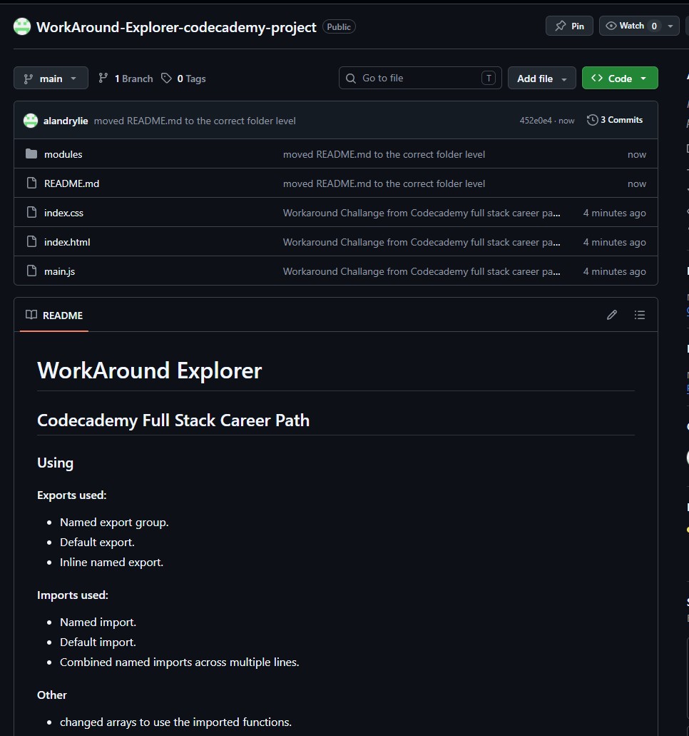 WorkAround Explorer project built with JavaScript on GitHub
